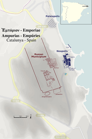 Plan d'occupation des trois cités d'Ampurias.