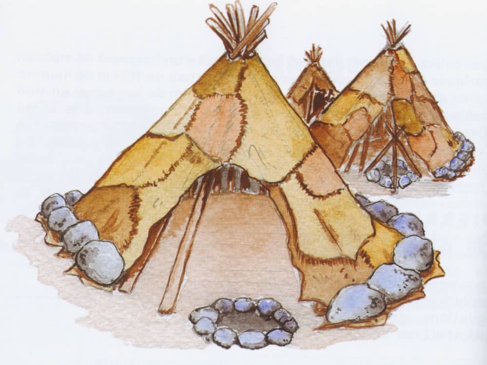 La préhistoire. Restitution du campement de chasseurs de rennes du site préhistorique de Pincevent, Seine-et-Marne.